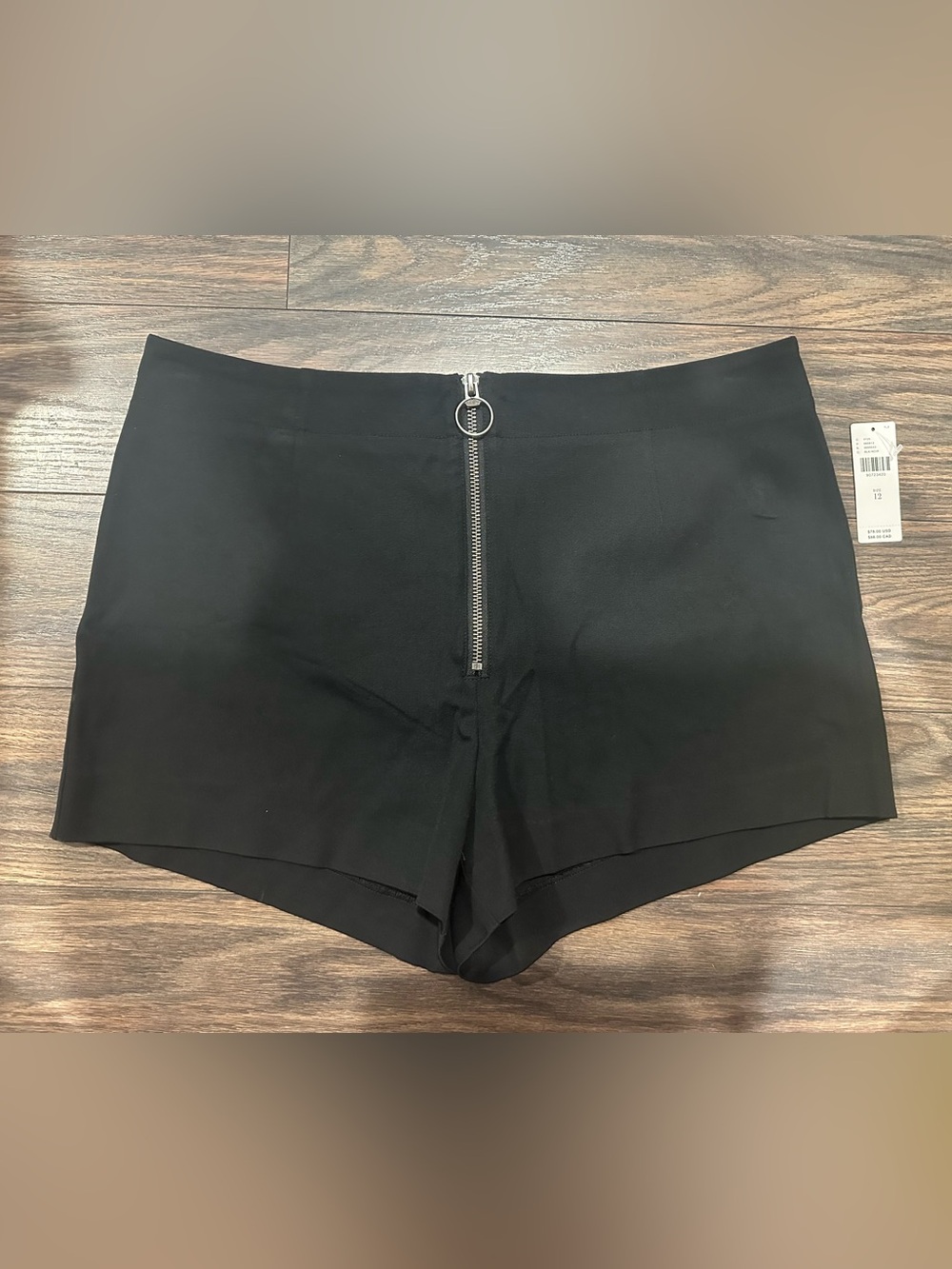 Anthropologie Maeve Black Stretch High-Waist Shorts with Front Ring Zip 12 NWT